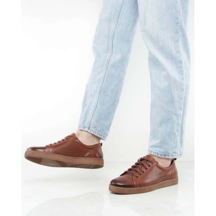 Brązowe trampki męskie skóra lico