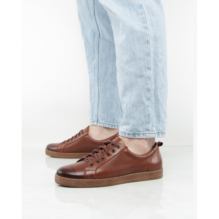 Brązowe trampki męskie skóra lico