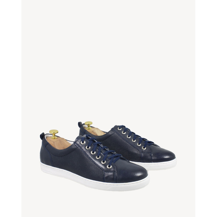 Navy blue men's sneakers grain leather