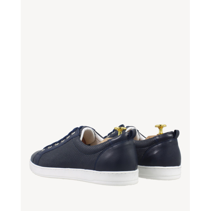 Navy blue men's sneakers grain leather