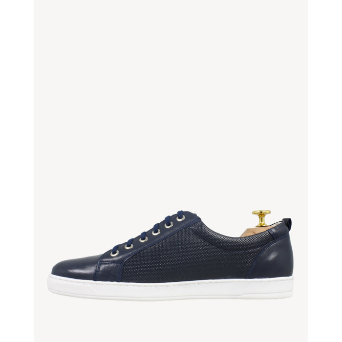 Navy blue men's sneakers grain leather