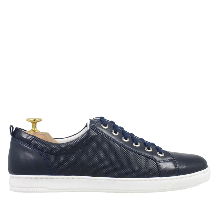 Navy blue men's sneakers grain leather
