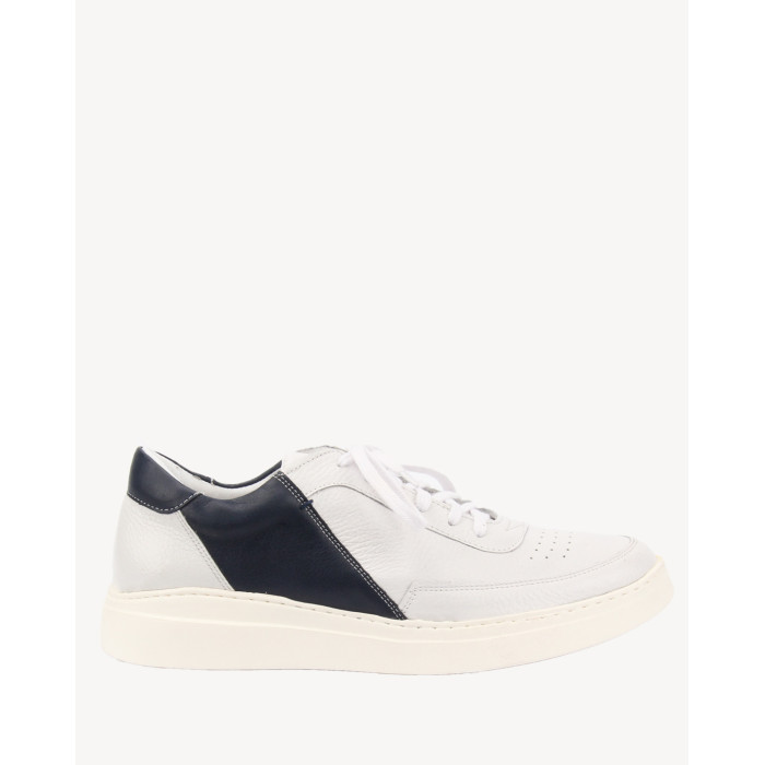 White and navy blue grain leather sneakers BOTIMO