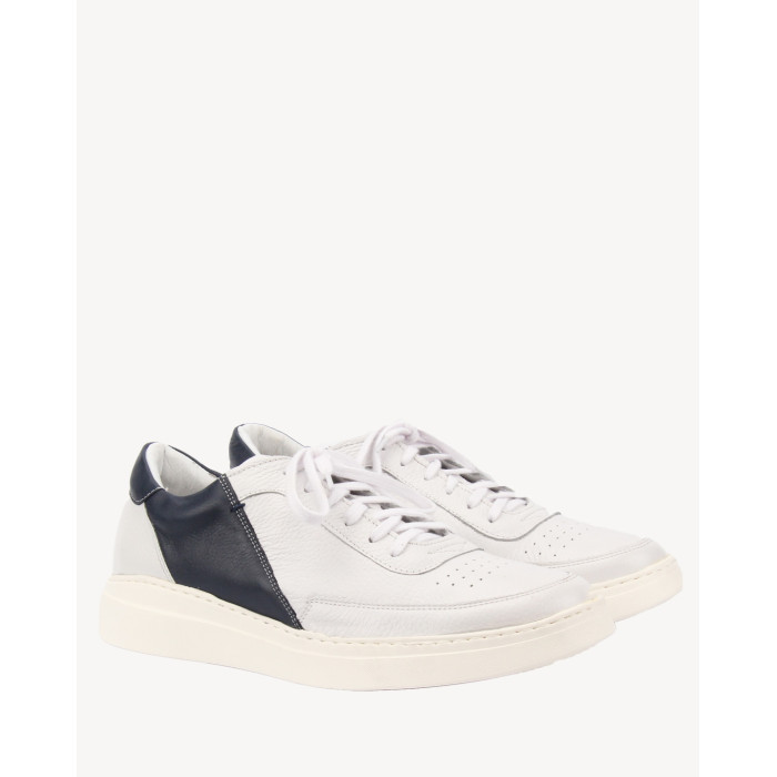 White and navy blue grain leather sneakers BOTIMO