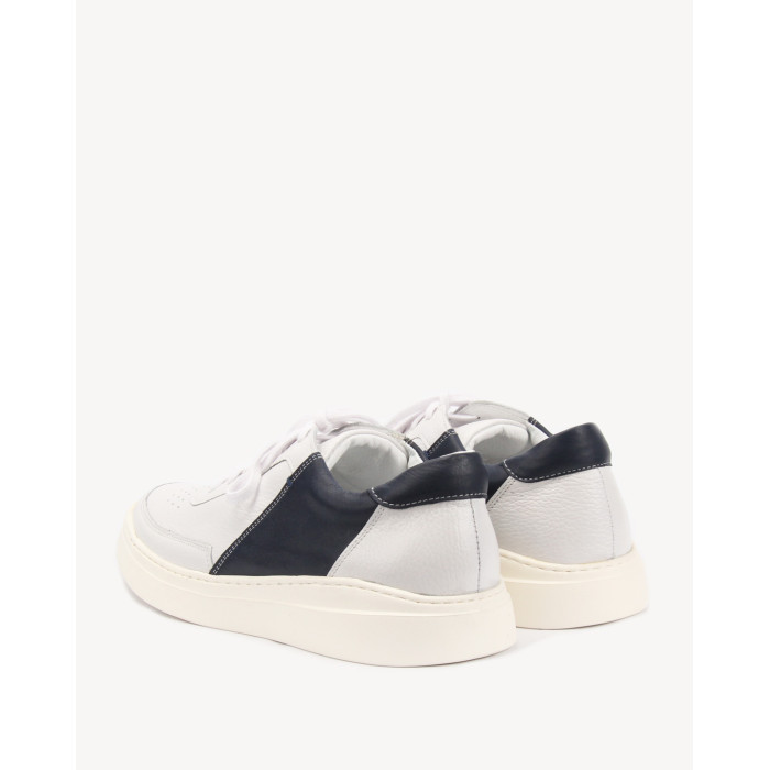 White and navy blue grain leather sneakers BOTIMO