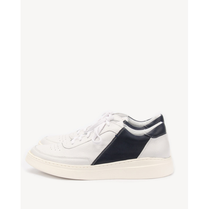 White and navy blue grain leather sneakers BOTIMO