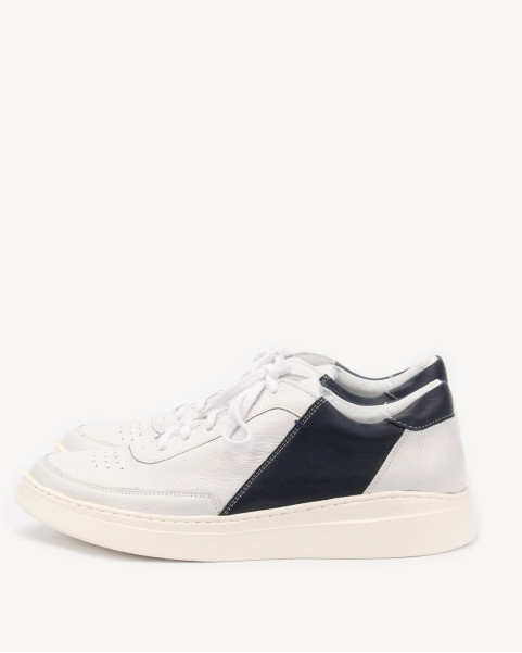 White and navy blue grain leather sneakers BOTIMO