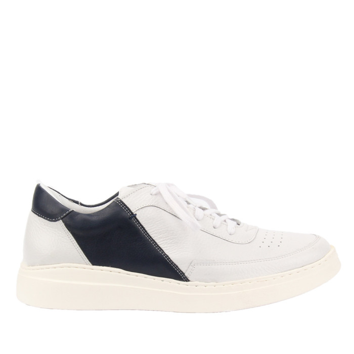 White and navy blue grain leather sneakers BOTIMO