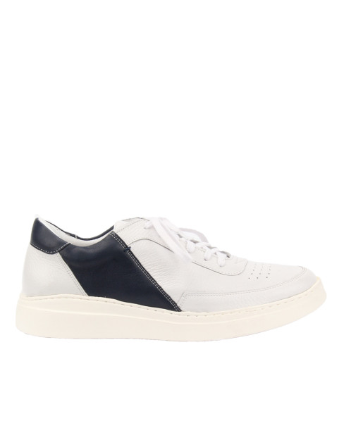 White and navy blue grain leather sneakers BOTIMO