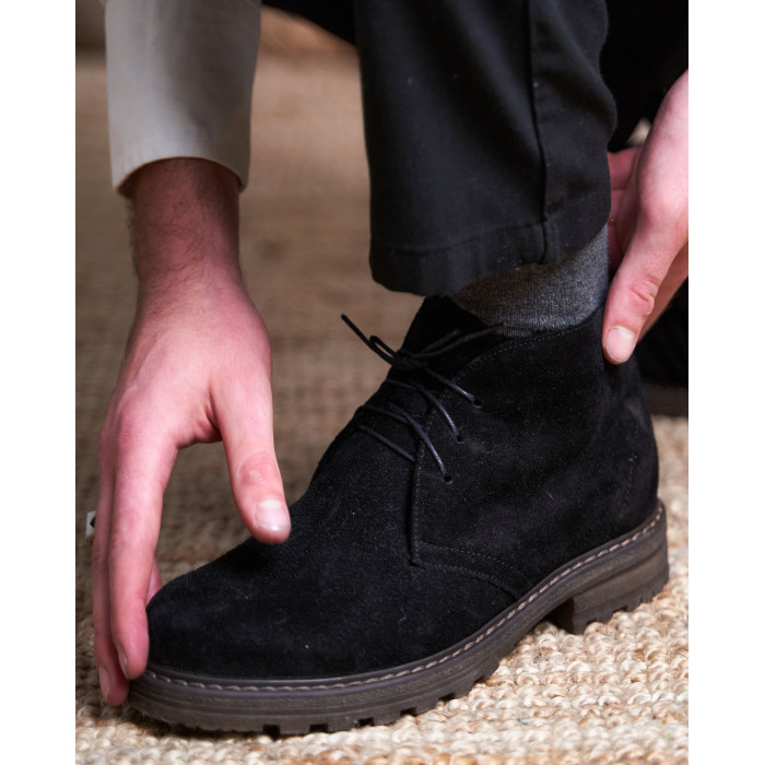 Czarne Kozaki Męskie skóra welurowa