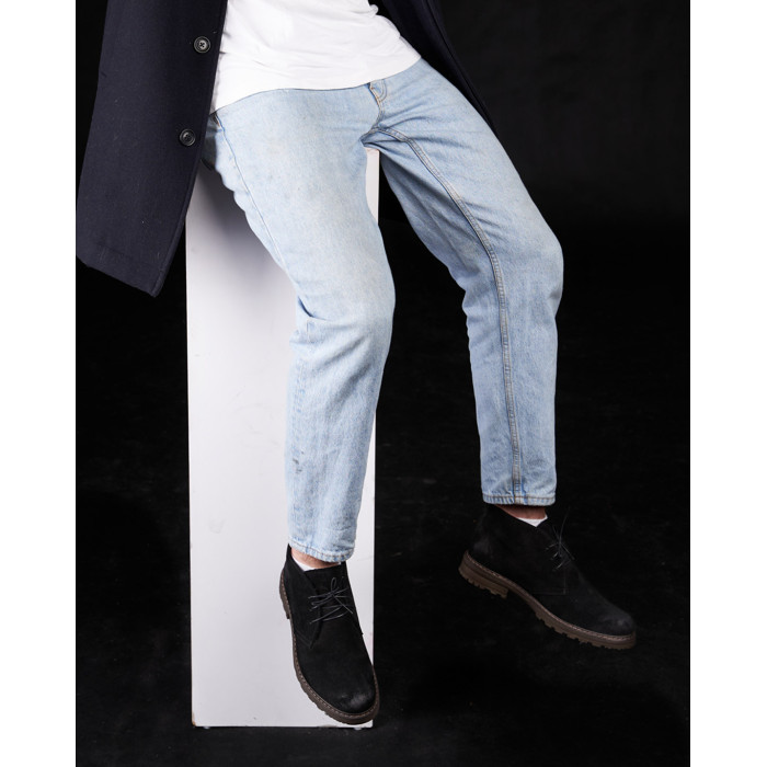 Czarne Kozaki Męskie skóra welurowa