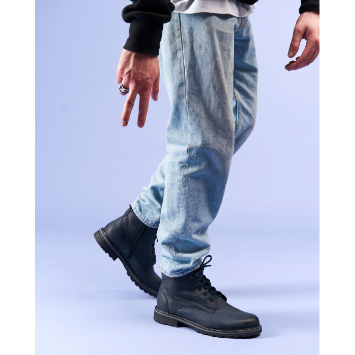 Granatowe Kozaki Męskie skóra nubukowa