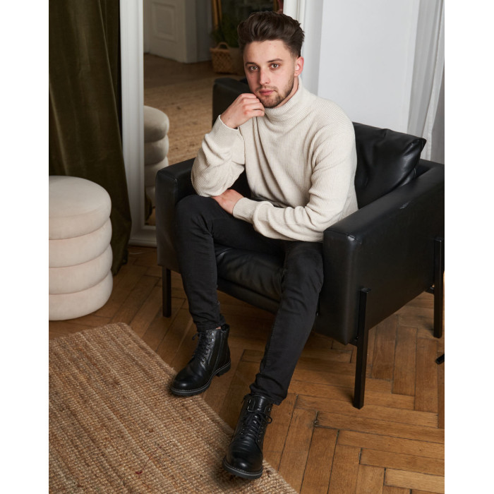 Czarne Kozaki Męskie skóra licowa