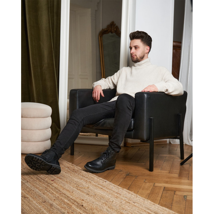 Czarne Kozaki Męskie skóra licowa