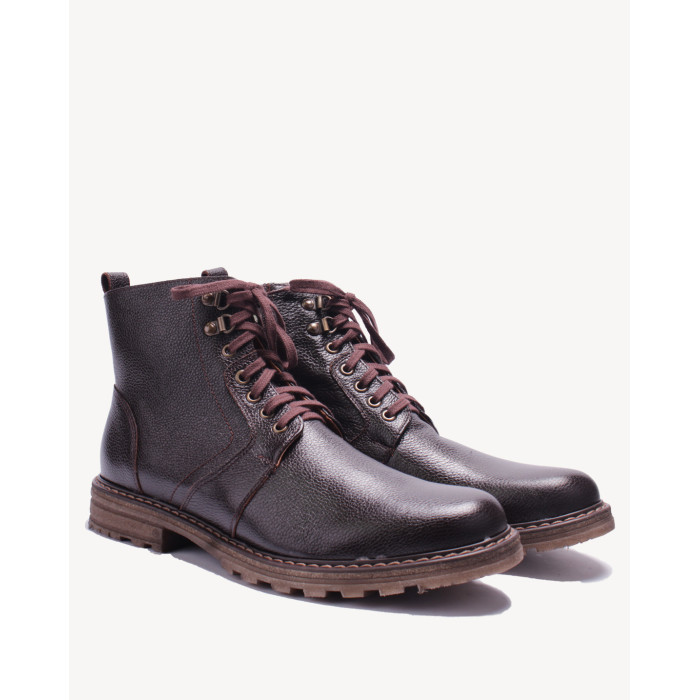 Brązowe Kozaki Męskie skóra licowa