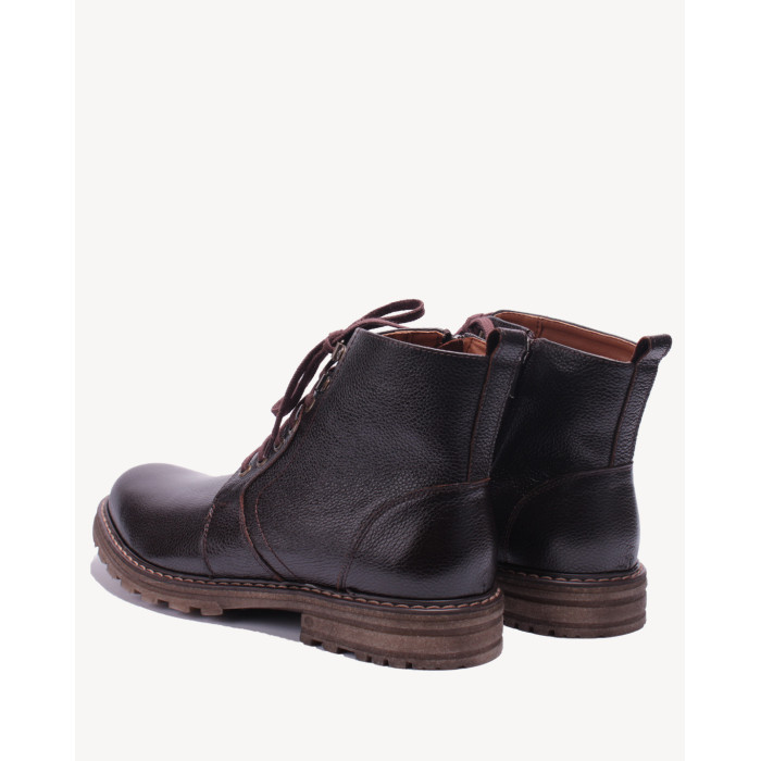 Brązowe Kozaki Męskie skóra licowa