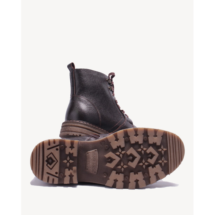 Brązowe Kozaki Męskie skóra licowa