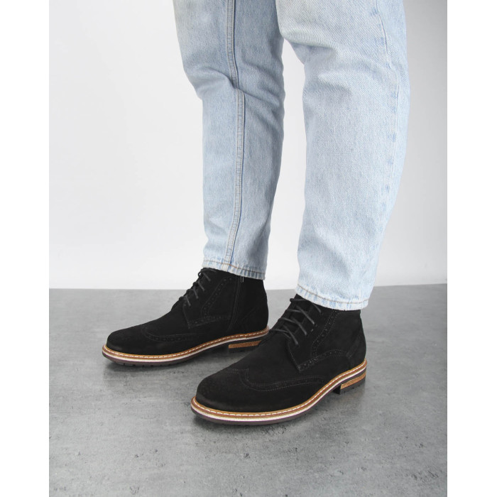 Czarne Kozaki Męskie skóra welurowa