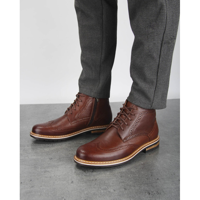 Brązowe Kozaki Męskie skóra licowa