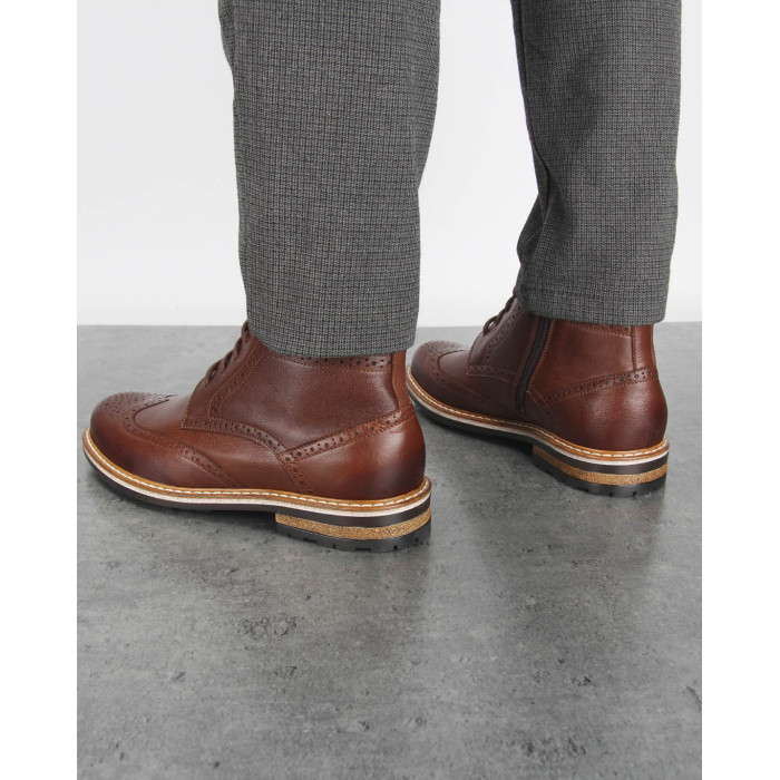 Brązowe Kozaki Męskie skóra licowa