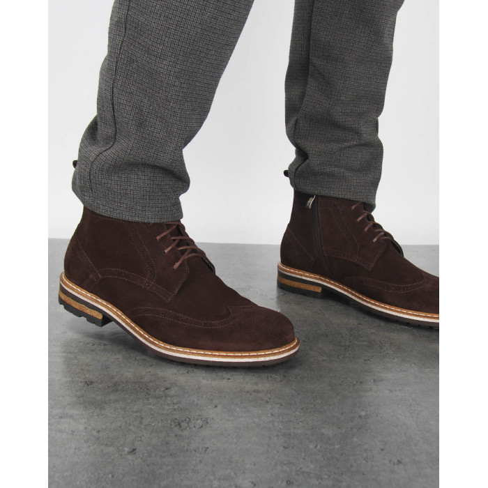 Brązowe Kozaki Męskie skóra welurowa