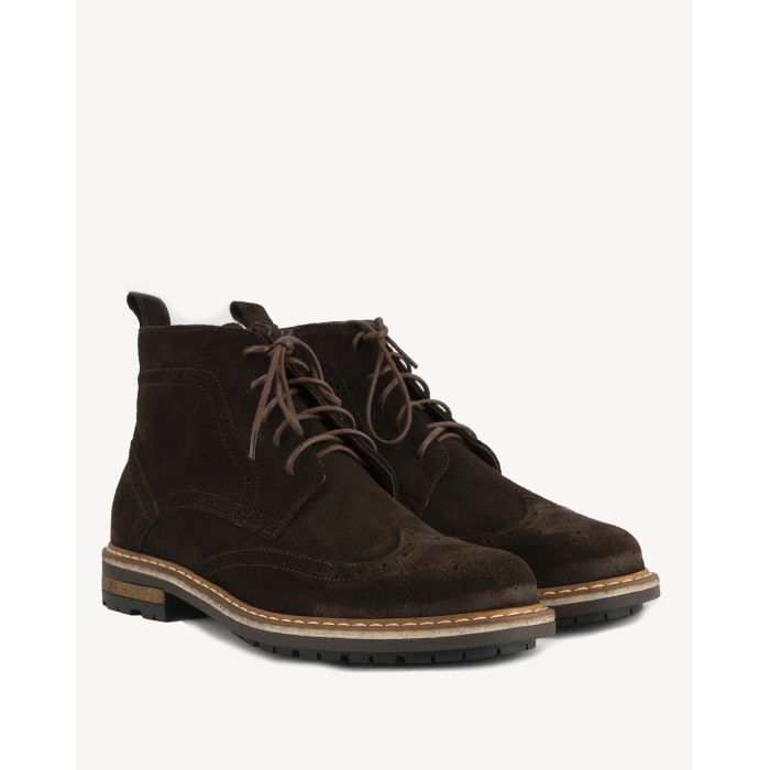 Brązowe Kozaki Męskie skóra welurowa