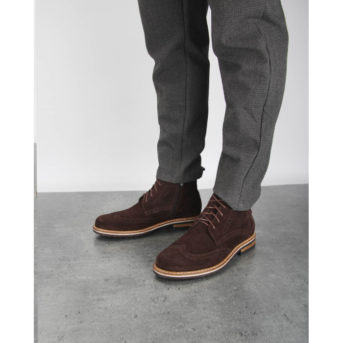 Brązowe Kozaki Męskie skóra welurowa