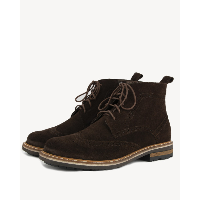 Brązowe Kozaki Męskie skóra welurowa