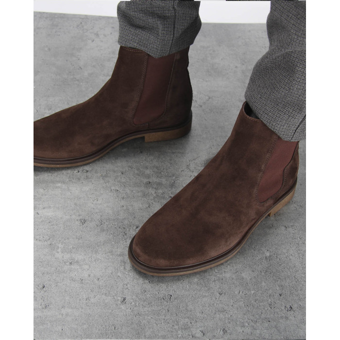 Brązowe sztyblety Męskie skóra welur