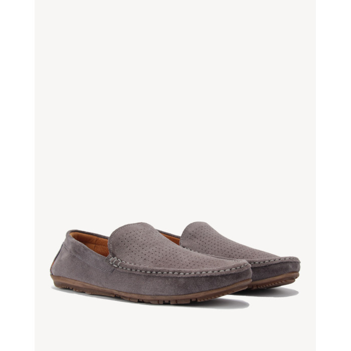Szare mokasyny ze skóry welurowej