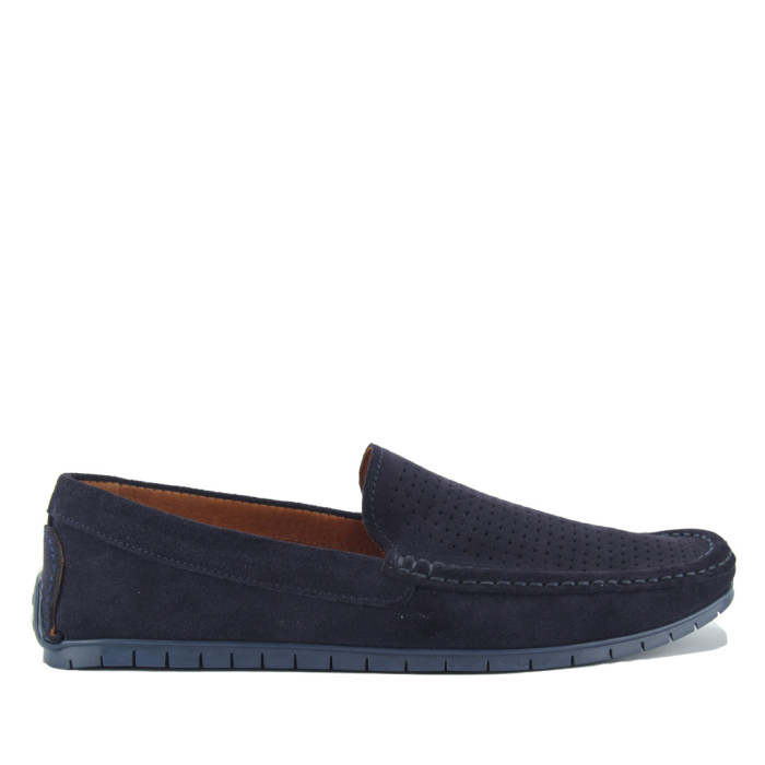 Granatowe mokasyny ze skóry welurowej