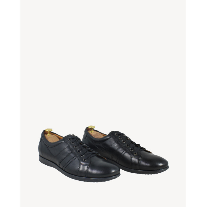 Sporty black men's half shoes grain leather