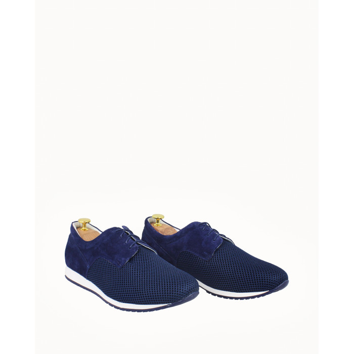 Sporty navy blue men's half shoes velour leather
