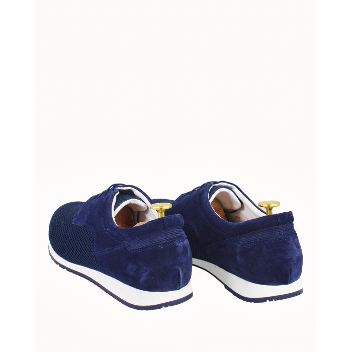 Sporty navy blue men's half shoes velour leather