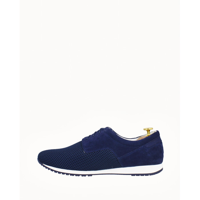 Sporty navy blue men's half shoes velour leather