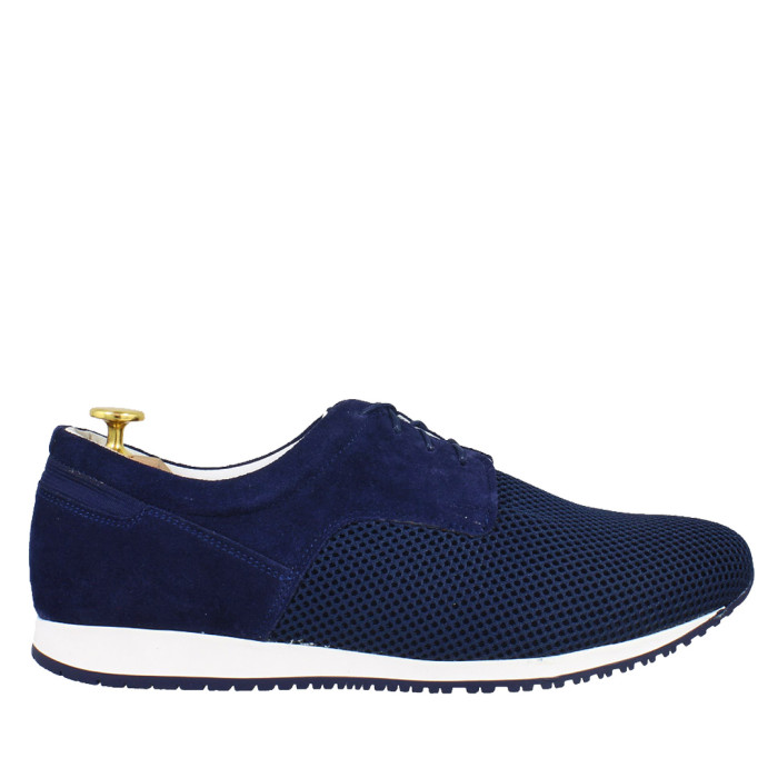 Sporty navy blue men's half shoes velour leather