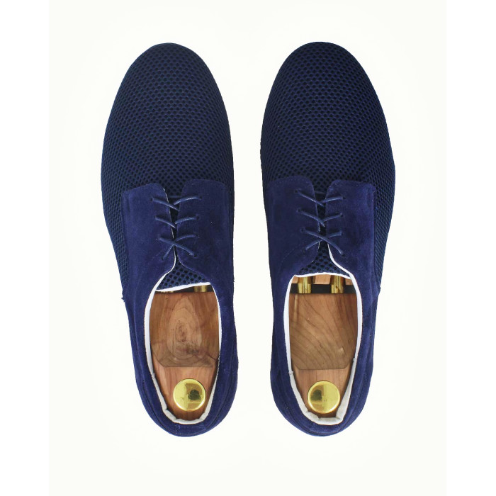 Sporty navy blue men's half shoes velour leather