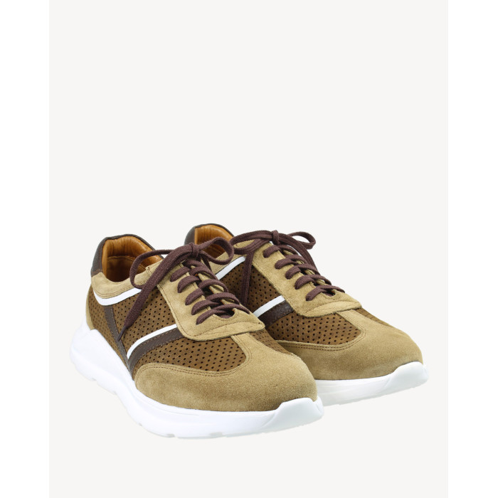 Brown men's sneakers velour leather