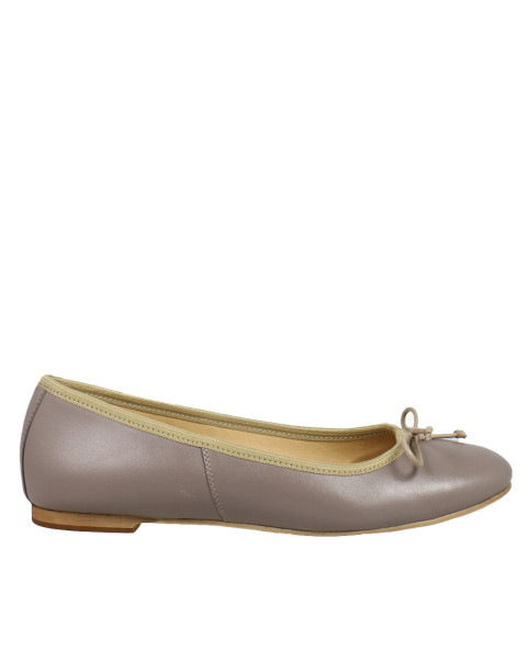 Dark beige comfortable ballerinas grain leather