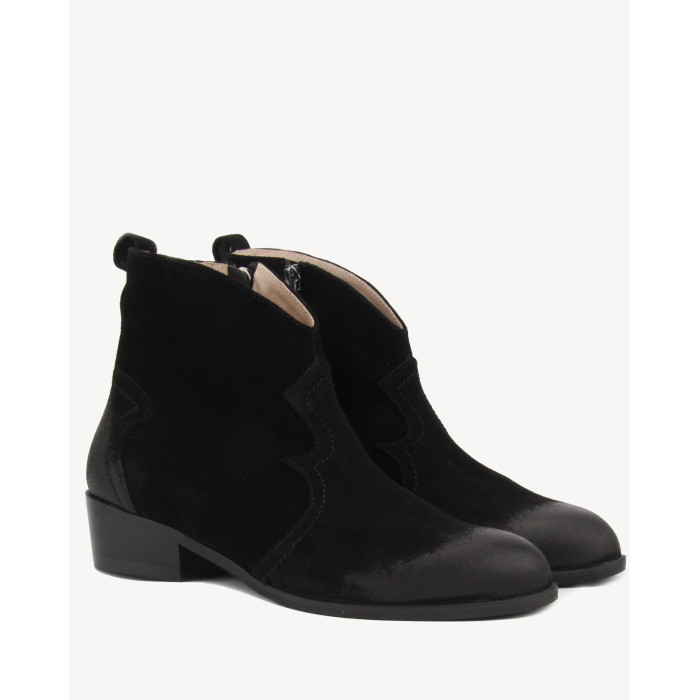 Black velour low heeled cowboy boots
