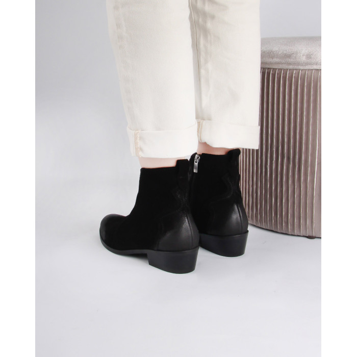 Black velour low heeled cowboy boots