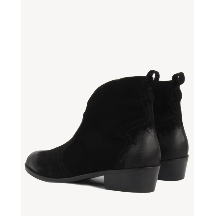 Black velour low heeled cowboy boots