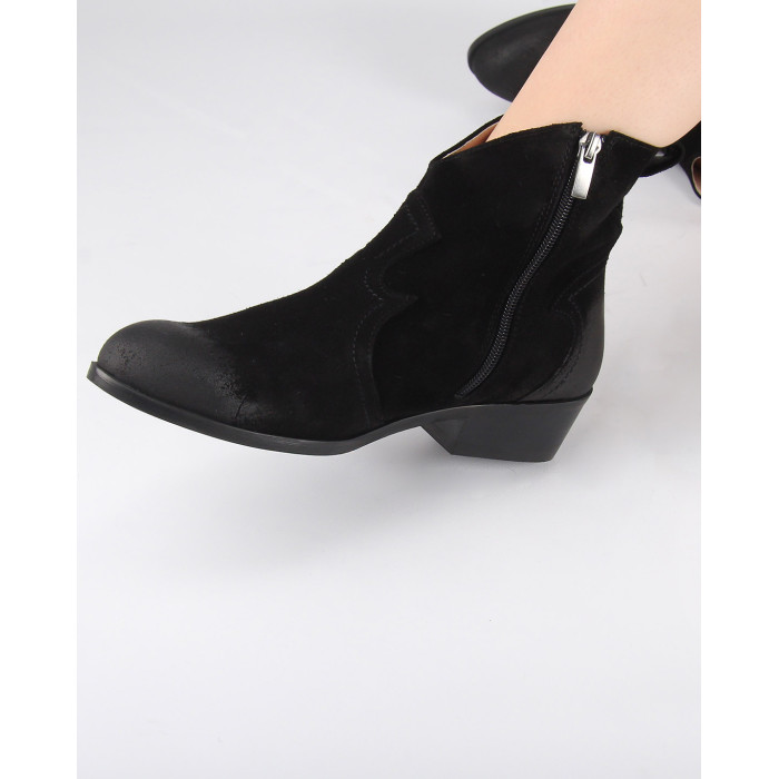 Black velour low heeled cowboy boots