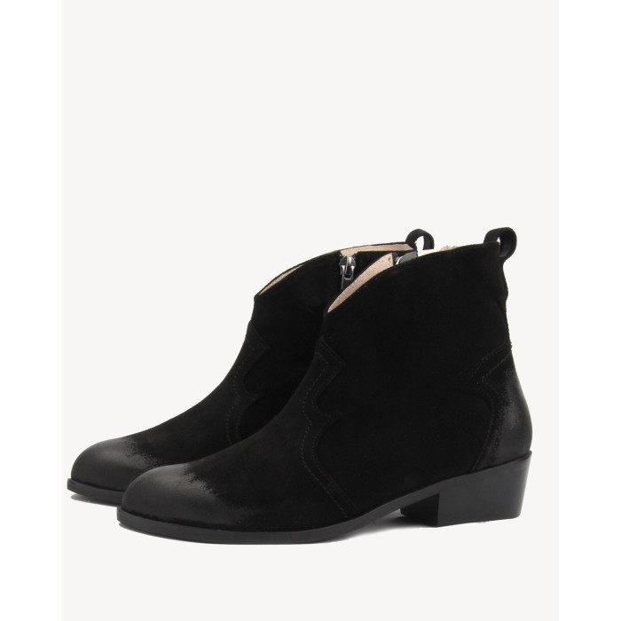 Black velour low heeled cowboy boots