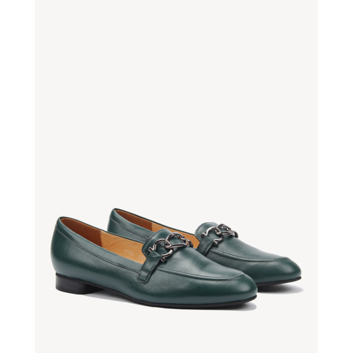 Green moccasins grain leather