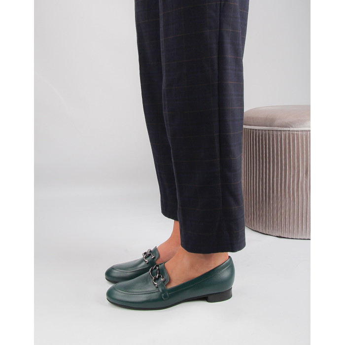 Green moccasins grain leather