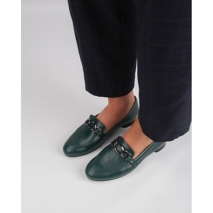 Green moccasins grain leather