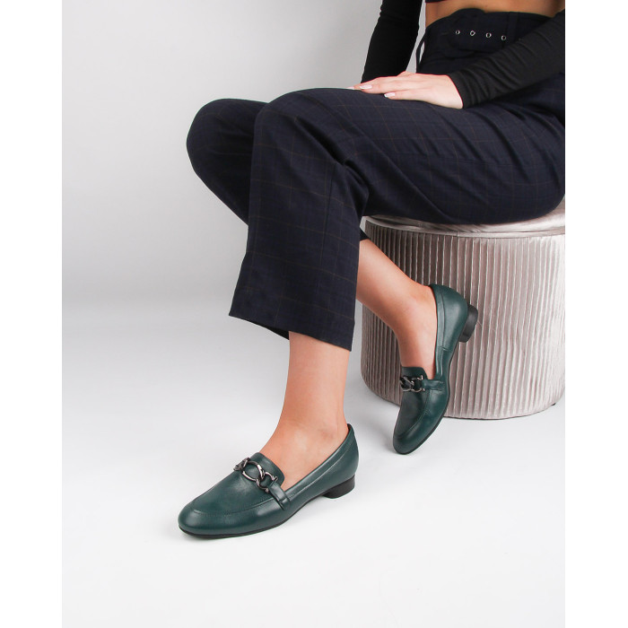 Green moccasins grain leather