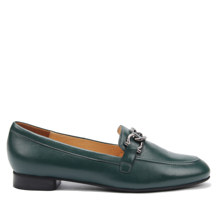 Green moccasins grain leather