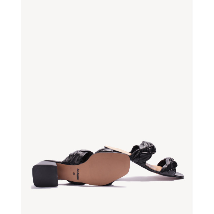 Czarne klapki na 3 cm obcasie skóra lico